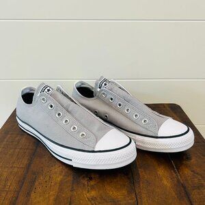 Converse All Star Gray Slip On No Laces Yellow Heel Stripe Size Women 10 Men 8